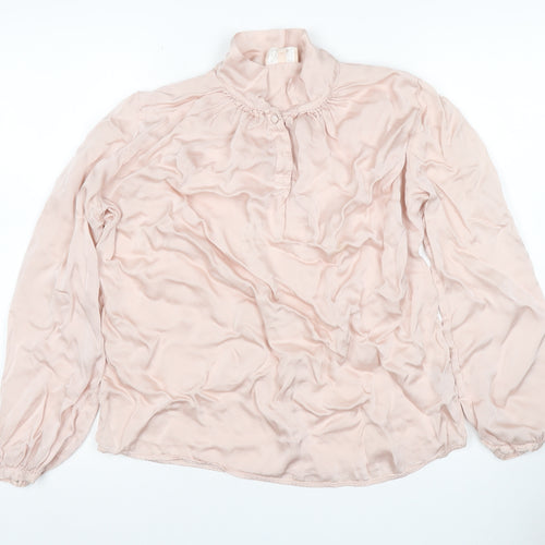 Chort Women Pink S Ruffle High Neck Long Sleeve Viscose Blouse