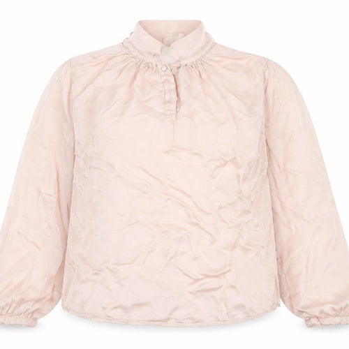 Chort Women Pink S Ruffle High Neck Long Sleeve Viscose Blouse