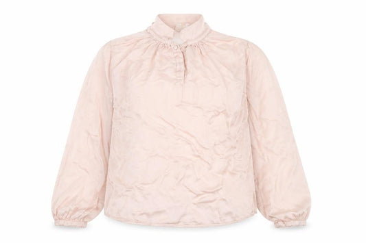 Chort Women Pink S Ruffle High Neck Long Sleeve Viscose Blouse