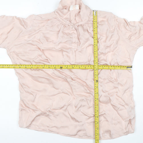 Chort Women Pink S Ruffle High Neck Long Sleeve Viscose Blouse