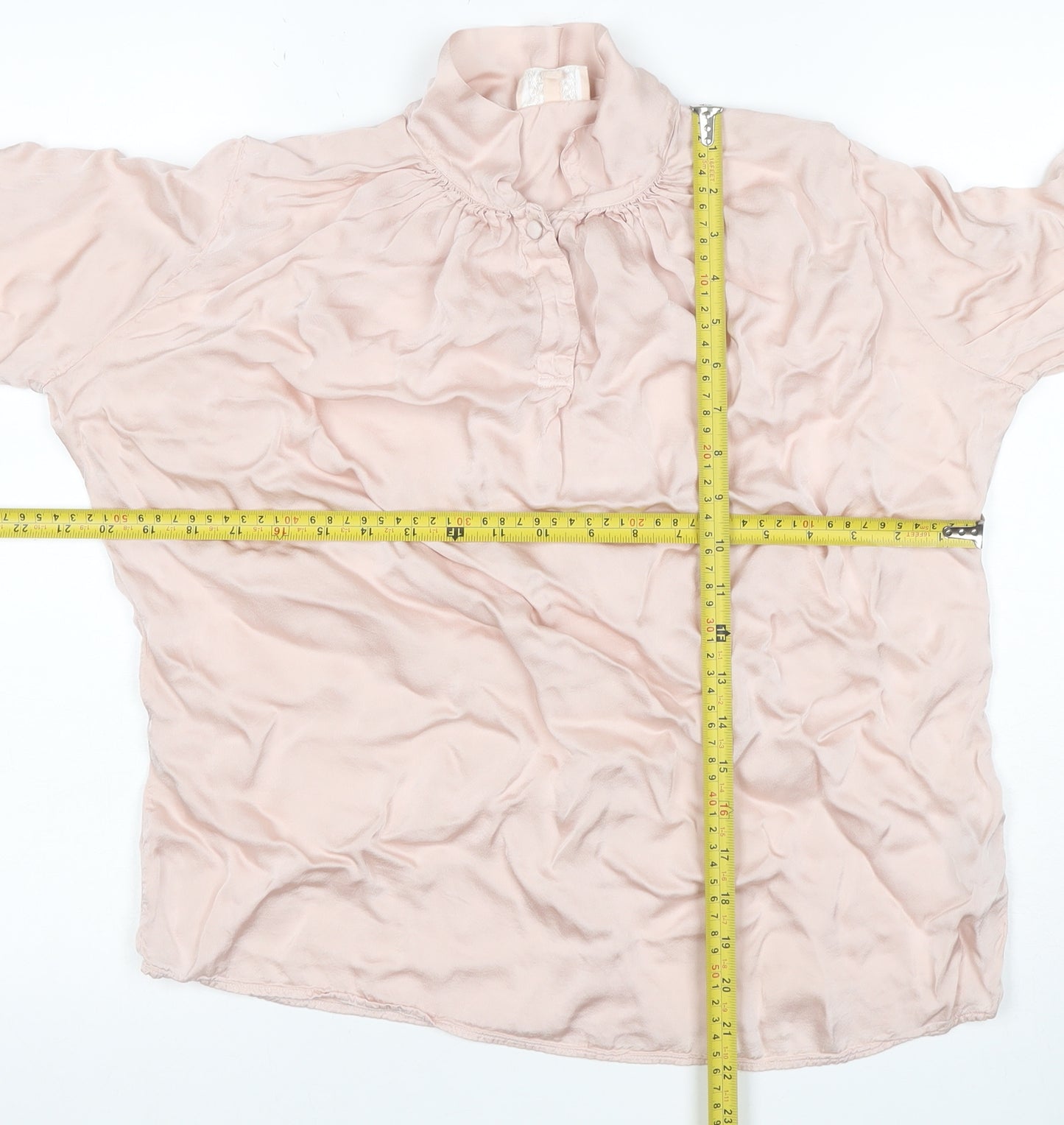 Chort Women Pink S Ruffle High Neck Long Sleeve Viscose Blouse