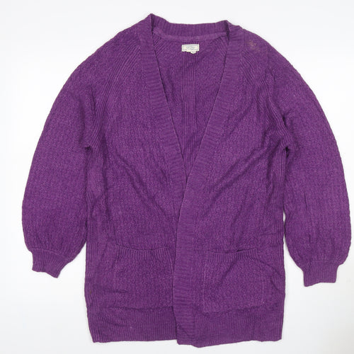 Fat Face Women Purple UK 14 Open Knit V-Neck Pocket Cardigan
