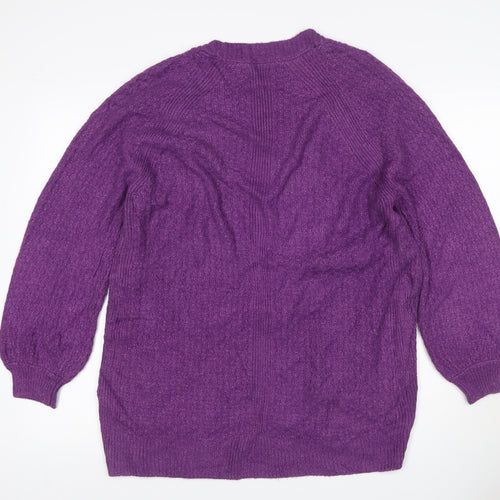 Fat Face Women Purple UK 14 Open Knit V-Neck Pocket Cardigan