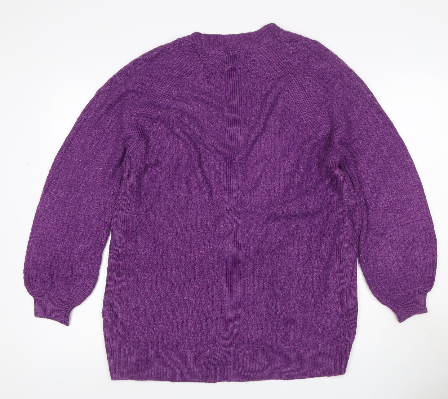 Fat Face Women Purple UK 14 Open Knit V-Neck Pocket Cardigan