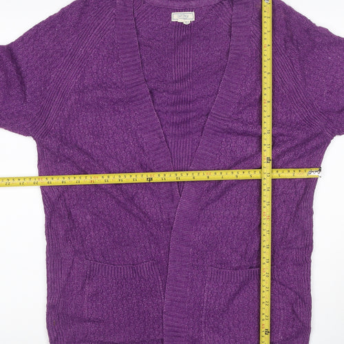 Fat Face Women Purple UK 14 Open Knit V-Neck Pocket Cardigan