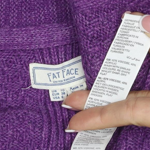 Fat Face Women Purple UK 14 Open Knit V-Neck Pocket Cardigan