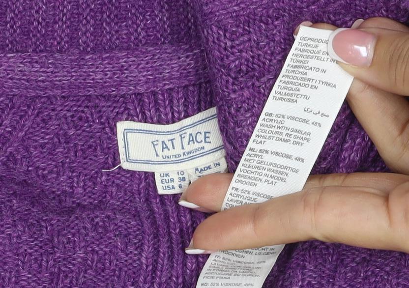 Fat Face Women Purple UK 14 Open Knit V-Neck Pocket Cardigan