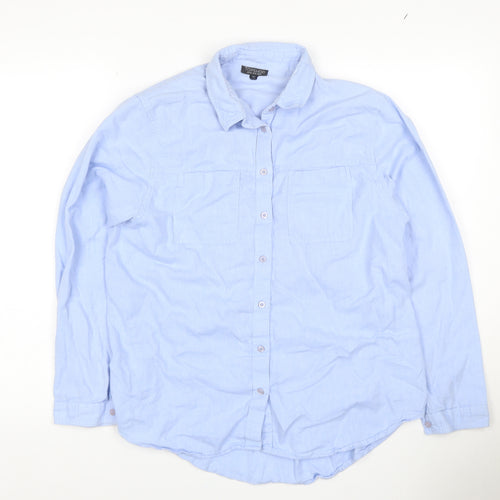 Topshop Women Blue UK 14 Cotton Collared Long Sleeve Button-Up Shirt