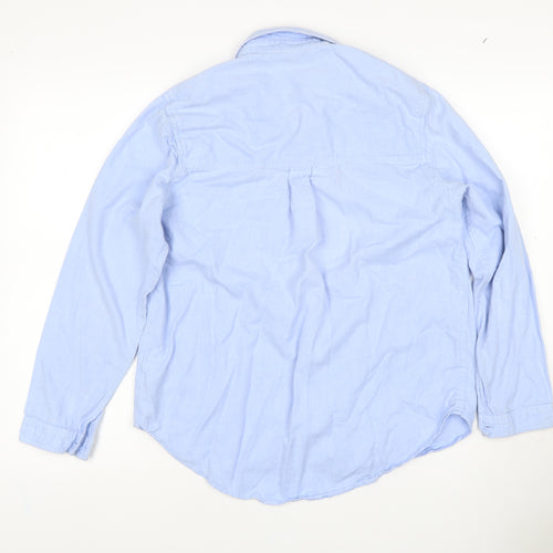Topshop Women Blue UK 14 Cotton Collared Long Sleeve Button-Up Shirt