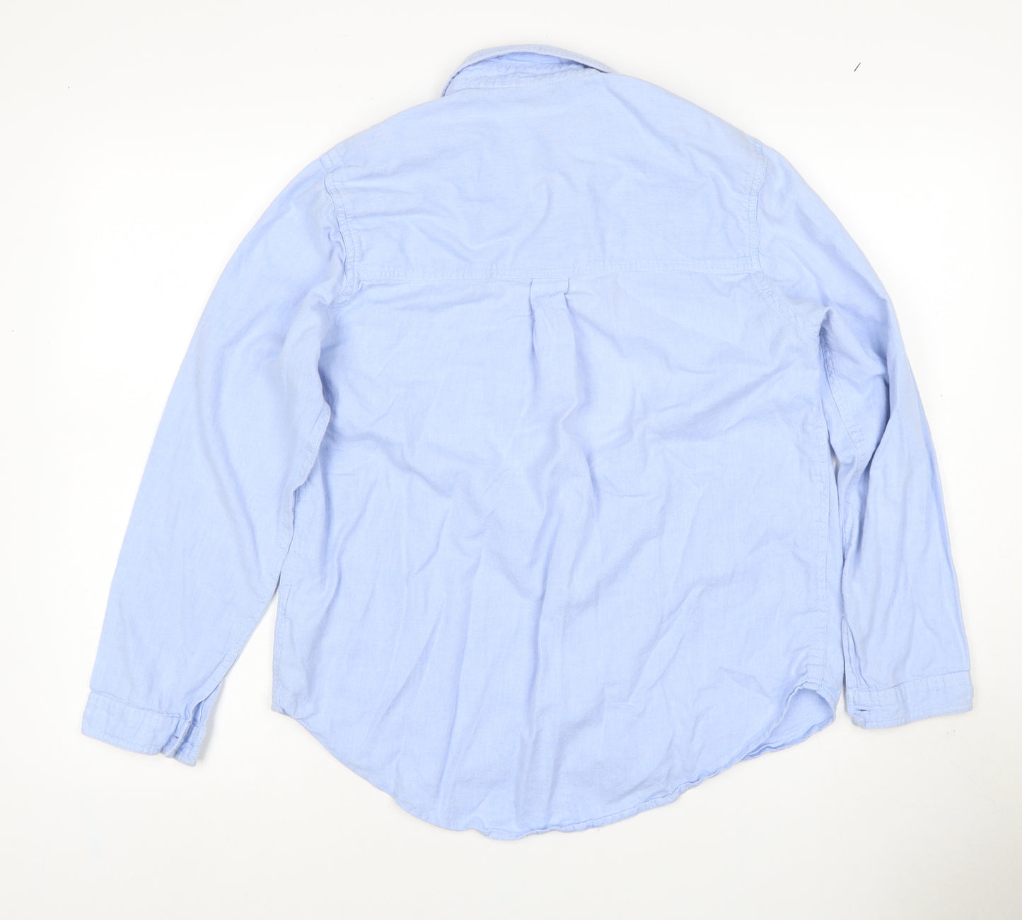 Topshop Women Blue UK 14 Cotton Collared Long Sleeve Button-Up Shirt
