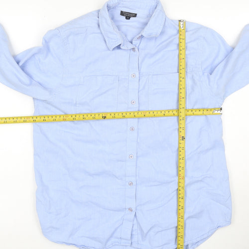 Topshop Women Blue UK 14 Cotton Collared Long Sleeve Button-Up Shirt