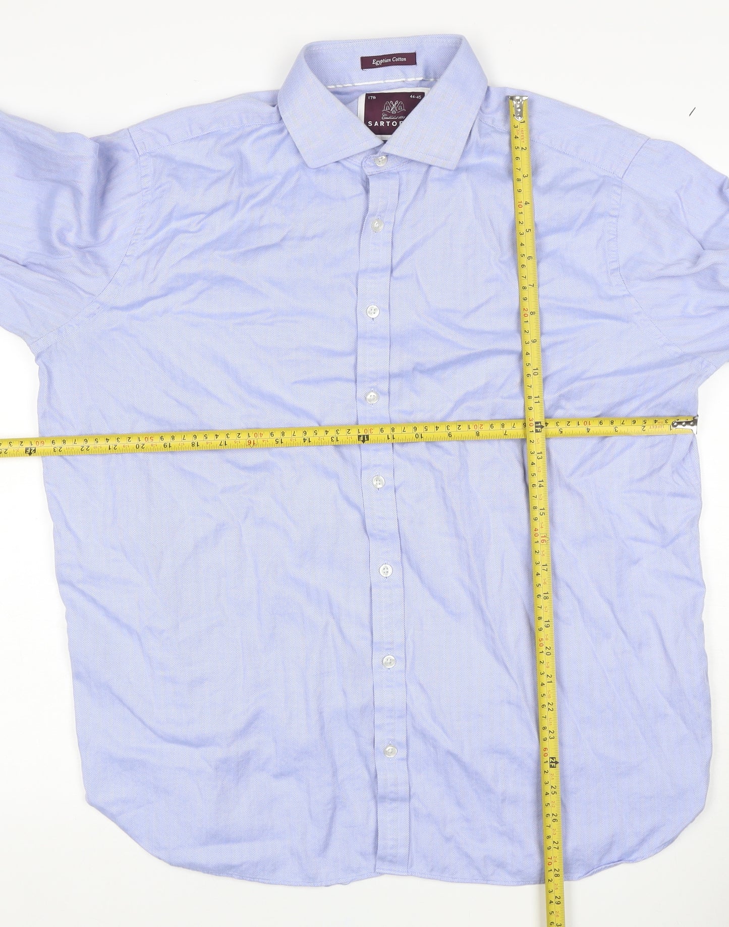 Sartorial Men's Blue 17.5 Classic Herringbone Long Sleeve Shirt