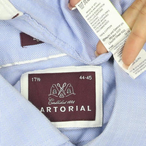 Sartorial Men's Blue 17.5 Classic Herringbone Long Sleeve Shirt