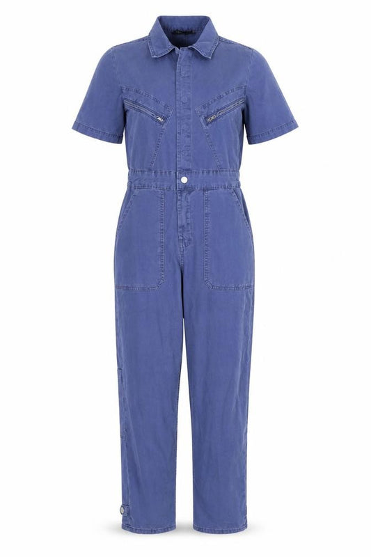 Zara Women’s Blue Cotton Utility Jumpsuit Size M Collared Long Sleeve