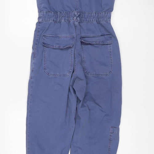 Zara Women’s Blue Cotton Utility Jumpsuit Size M Collared Long Sleeve