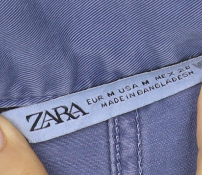 Zara Women’s Blue Cotton Utility Jumpsuit Size M Collared Long Sleeve