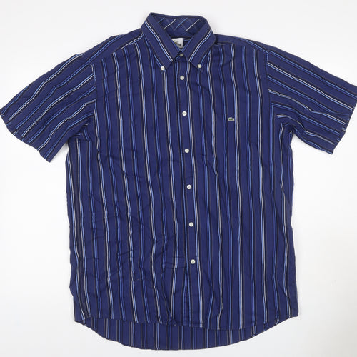 Lacoste Men’s Blue Striped Button Down Short Sleeve Shirt Size 42