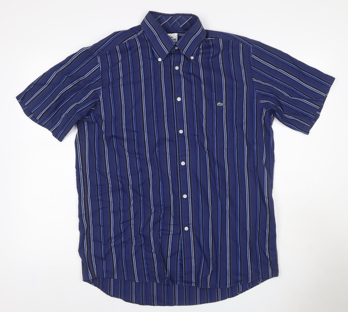 Lacoste Men’s Blue Striped Button Down Short Sleeve Shirt Size 42