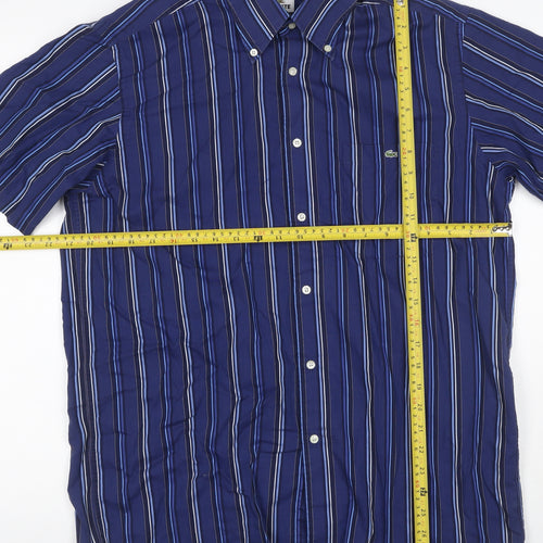 Lacoste Men’s Blue Striped Button Down Short Sleeve Shirt Size 42