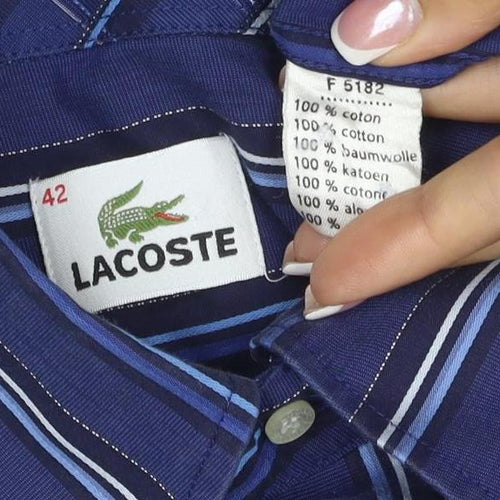 Lacoste Men’s Blue Striped Button Down Short Sleeve Shirt Size 42
