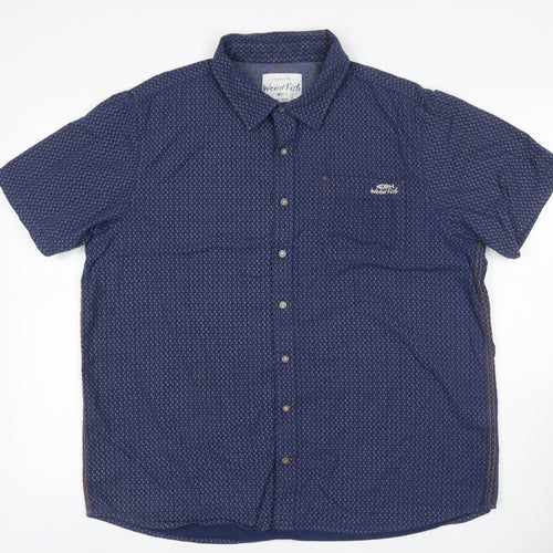 Weird Fish Men’s Blue XL Geometric Cotton Short Sleeve Button-Up Shirt