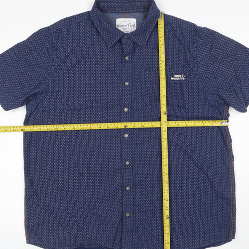 Weird Fish Men’s Blue XL Geometric Cotton Short Sleeve Button-Up Shirt