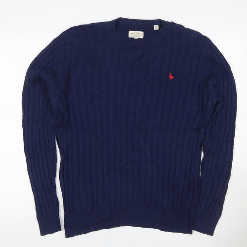 Jack Wills Men’s Blue L Cable Knit Cashmere Blend Crew Neck Jumper