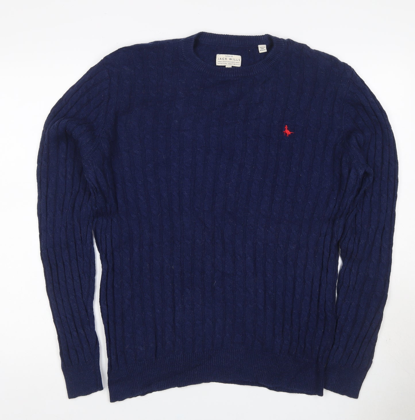 Jack Wills Men’s Blue L Cable Knit Cashmere Blend Crew Neck Jumper