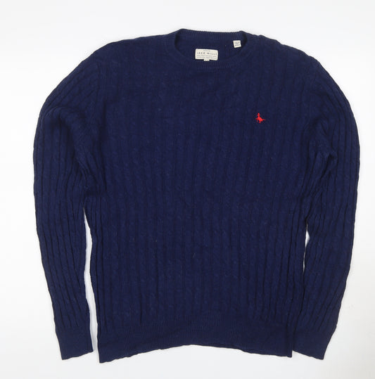 Jack Wills Men’s Blue L Cable Knit Cashmere Blend Crew Neck Jumper