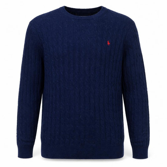 Jack Wills Men’s Blue L Cable Knit Cashmere Blend Crew Neck Jumper