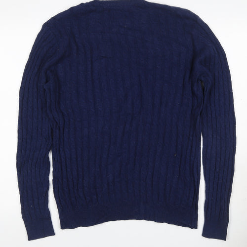 Jack Wills Men’s Blue L Cable Knit Cashmere Blend Crew Neck Jumper