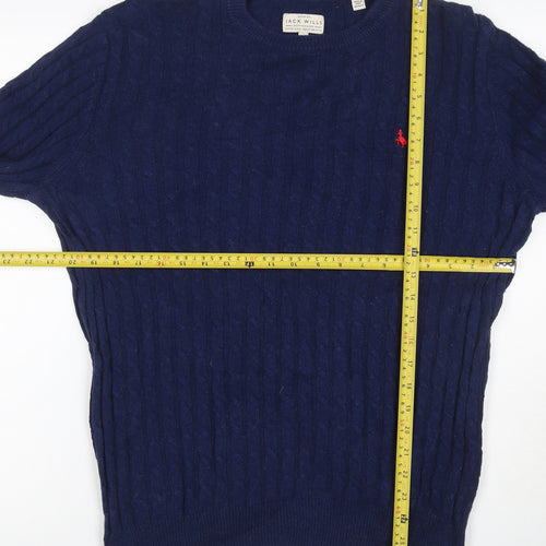 Jack Wills Men’s Blue L Cable Knit Cashmere Blend Crew Neck Jumper