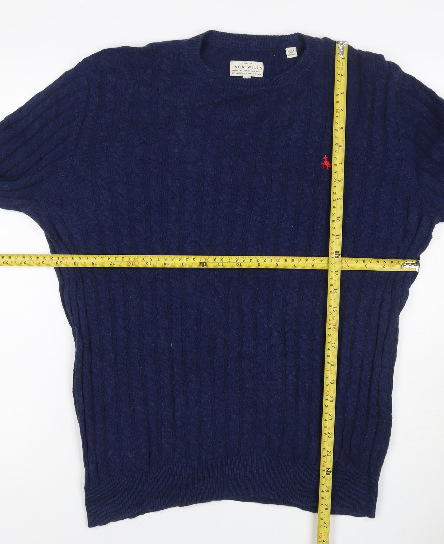 Jack Wills Men’s Blue L Cable Knit Cashmere Blend Crew Neck Jumper