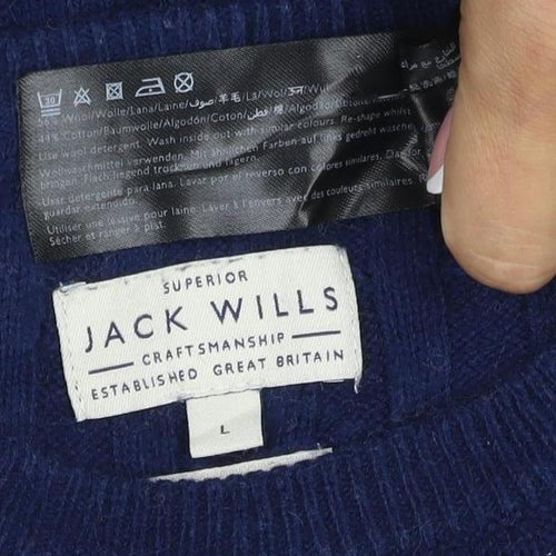 Jack Wills Men’s Blue L Cable Knit Cashmere Blend Crew Neck Jumper