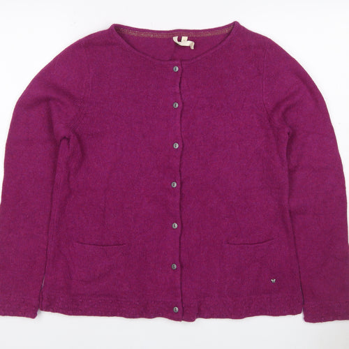 White Stuff Women Purple UK 16 Wool Alpaca Button Cardigan Pockets