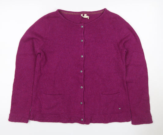 White Stuff Women Purple UK 16 Wool Alpaca Button Cardigan Pockets