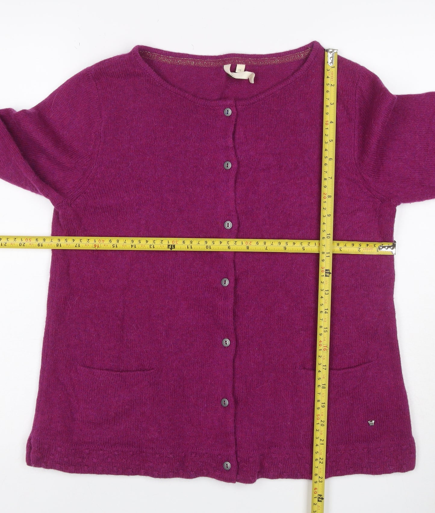 White Stuff Women Purple UK 16 Wool Alpaca Button Cardigan Pockets