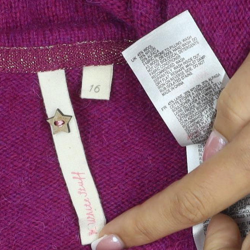 White Stuff Women Purple UK 16 Wool Alpaca Button Cardigan Pockets