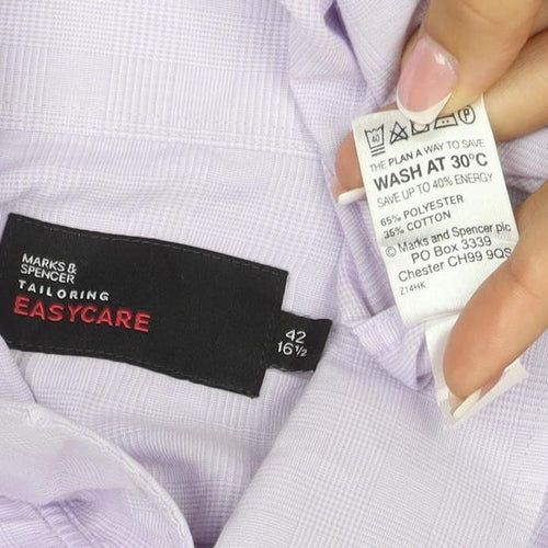 Marks & Spencer Men’s Purple 16.5 Check Easy Care Short Sleeve Shirt