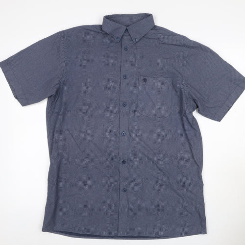 Carson Men's Blue L Geometric Short Sleeve Button-Down Shirt