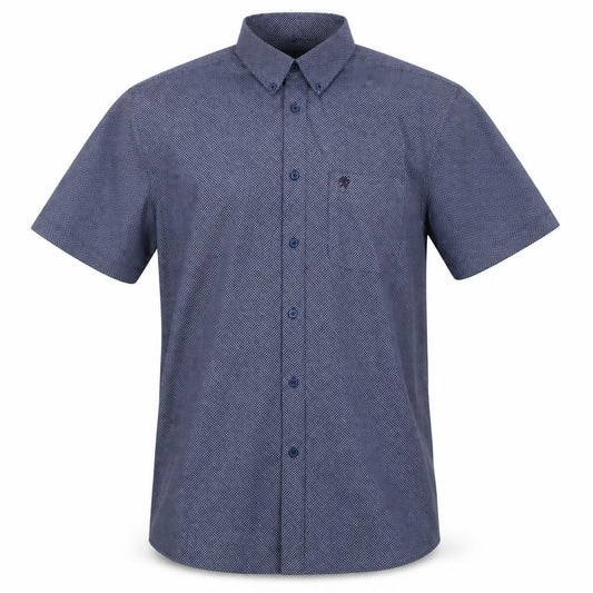 Front view of Carson Men's Blue L Geometric Short Sleeve Button-Down Shirt