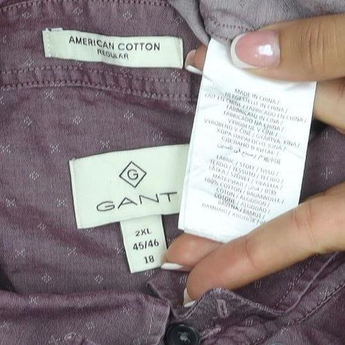 GANT Men's Purple 2XL Geometric Cotton Button-Down Long Sleeve Shirt