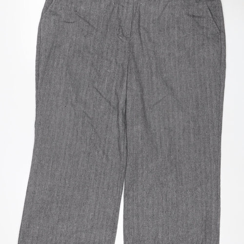 Per Una Women’s Grey Herringbone Trousers UK 18 Straight Linen Blend