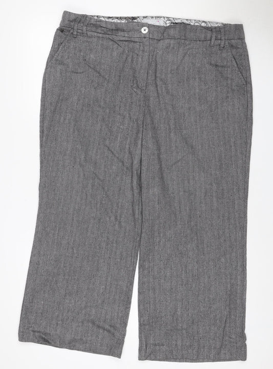 Per Una Women’s Grey Herringbone Trousers UK 18 Straight Linen Blend