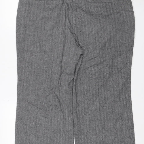 Per Una Women’s Grey Herringbone Trousers UK 18 Straight Linen Blend