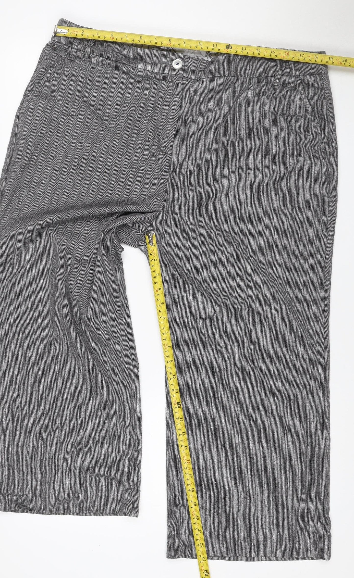 Per Una Women’s Grey Herringbone Trousers UK 18 Straight Linen Blend