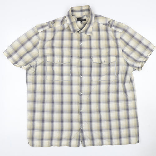 Next Men’s Beige Grey Check Cotton Short Sleeve Shirt XL