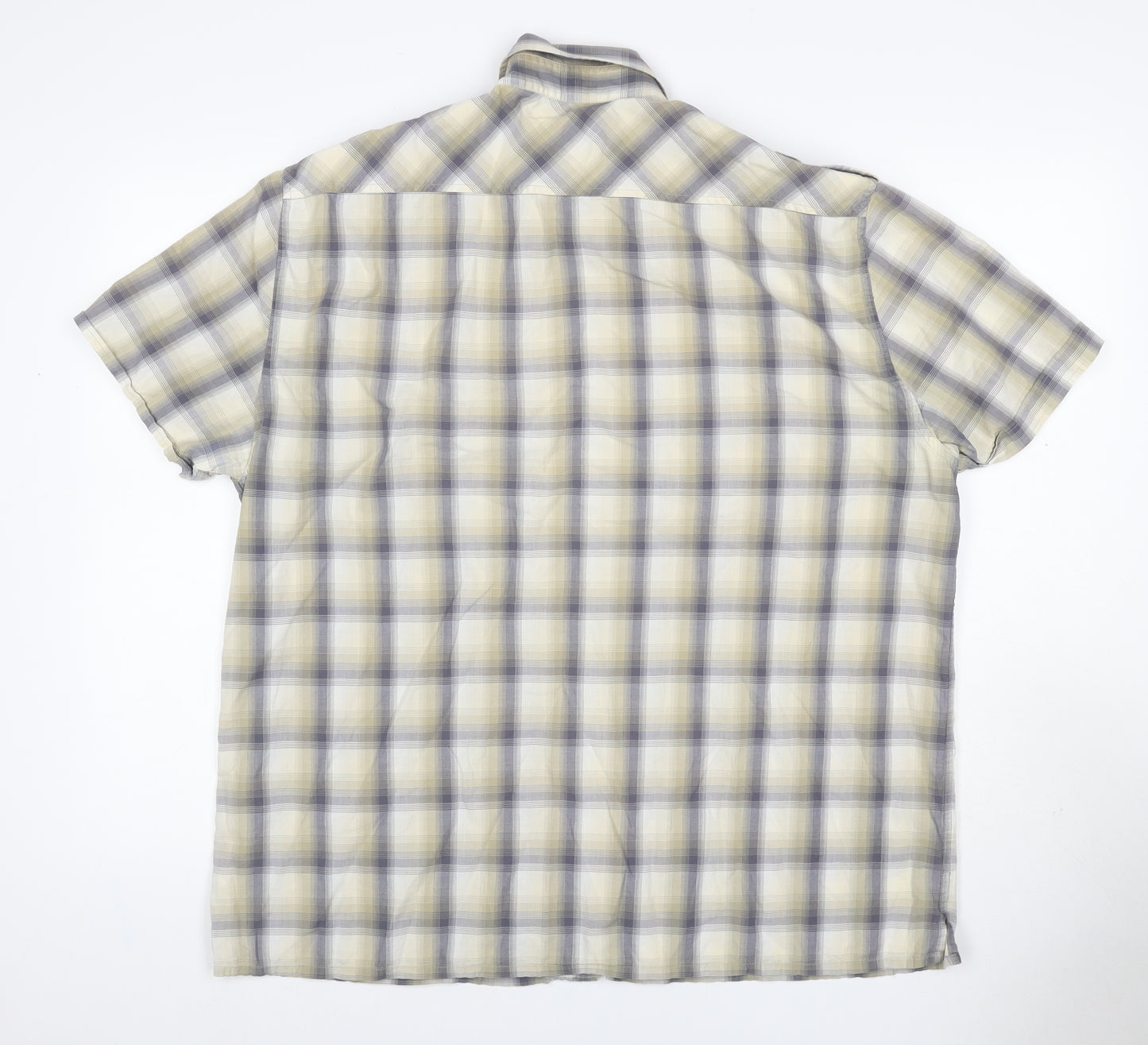 Next Men’s Beige Grey Check Cotton Short Sleeve Shirt XL