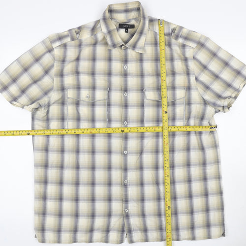 Next Men’s Beige Grey Check Cotton Short Sleeve Shirt XL