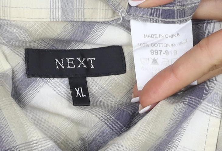 Next Men’s Beige Grey Check Cotton Short Sleeve Shirt XL